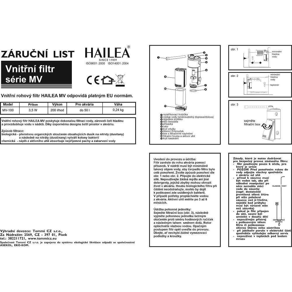 Hailea vnitřní filtr MV-100 rohový